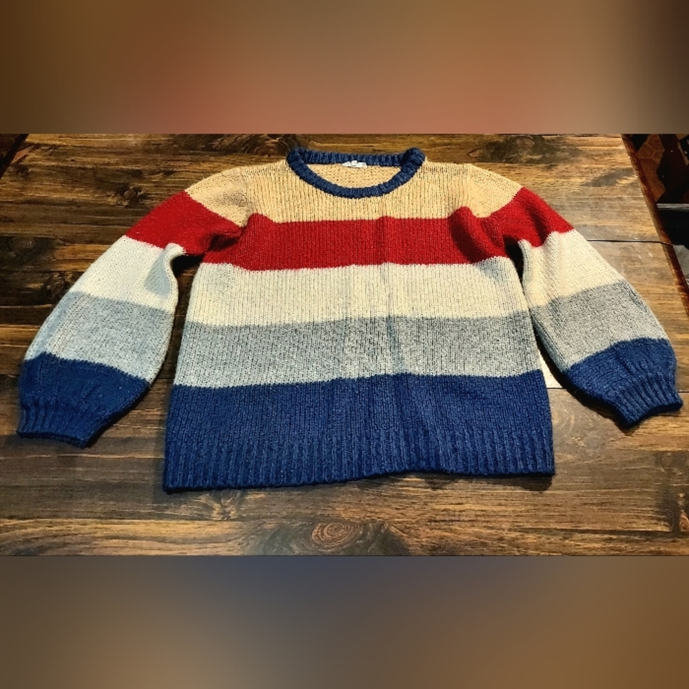 Promesa Sweater M/L Striped Multicolor Acrylic Soft Chunky Knit Outerwea…